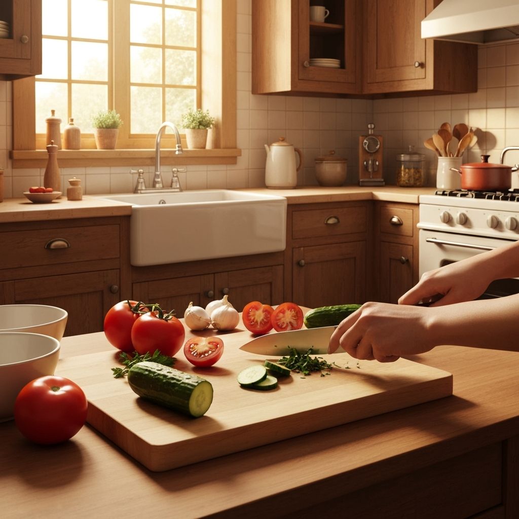 Hands preparing fresh ingredients in kitchen