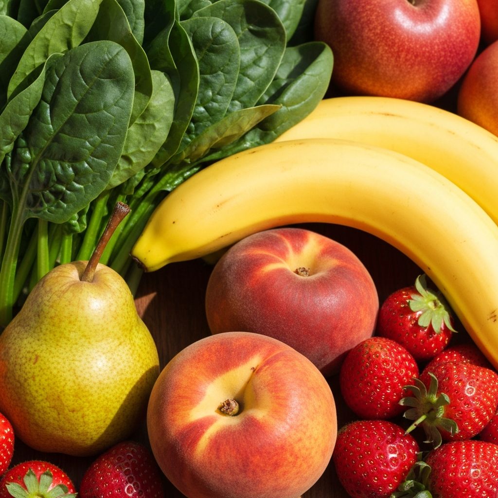 Close-up of fresh organic vegetables and fruits