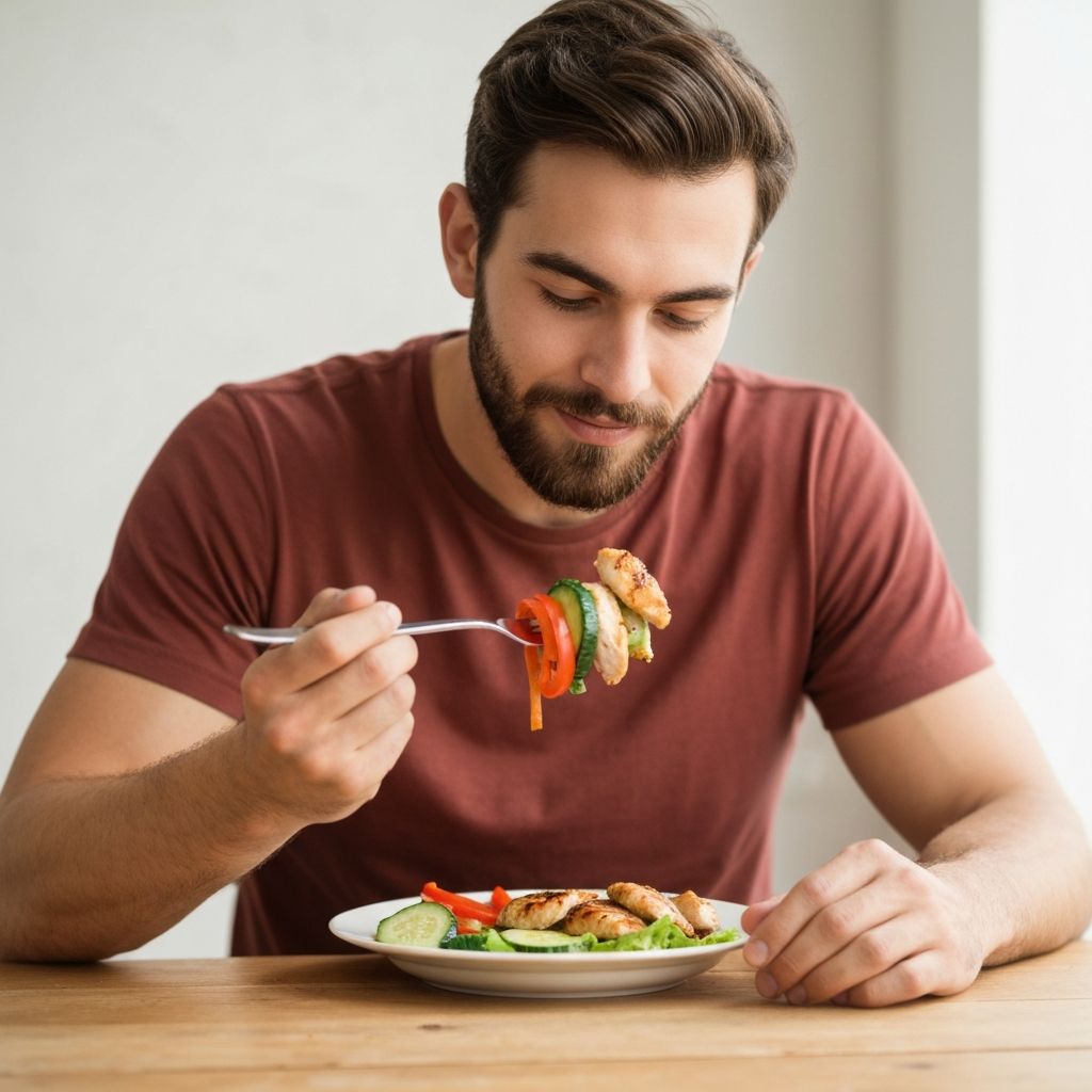 Person eating mindfully at table