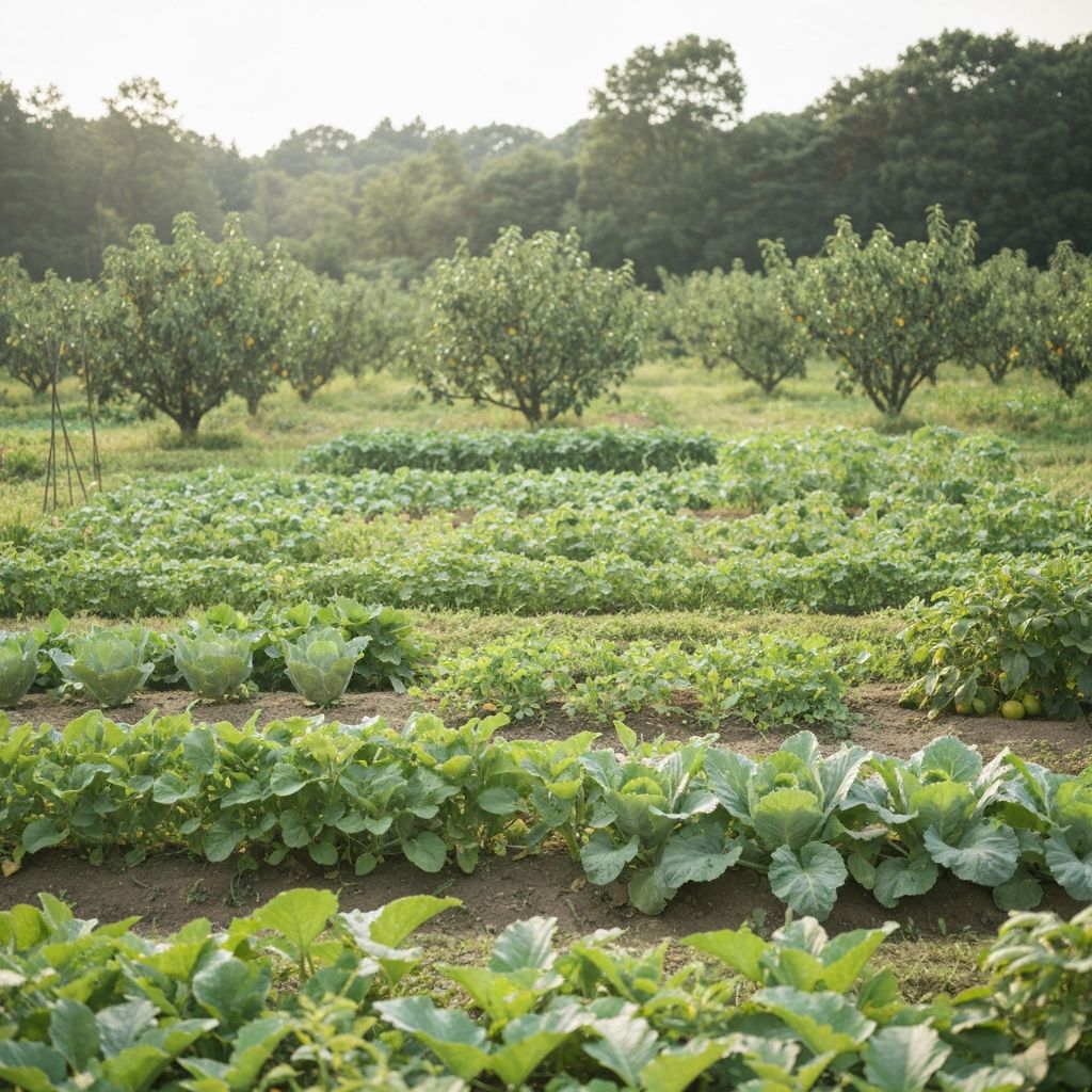 Serene natural landscape with green garden and growing plants